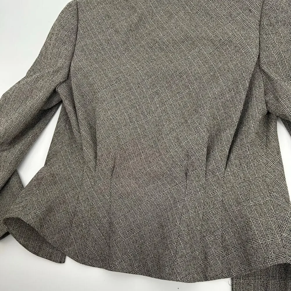 VTG 90s Womens Black Grey Sideffects Glen Check Plaid Velour Paisley Blazer Sz S
